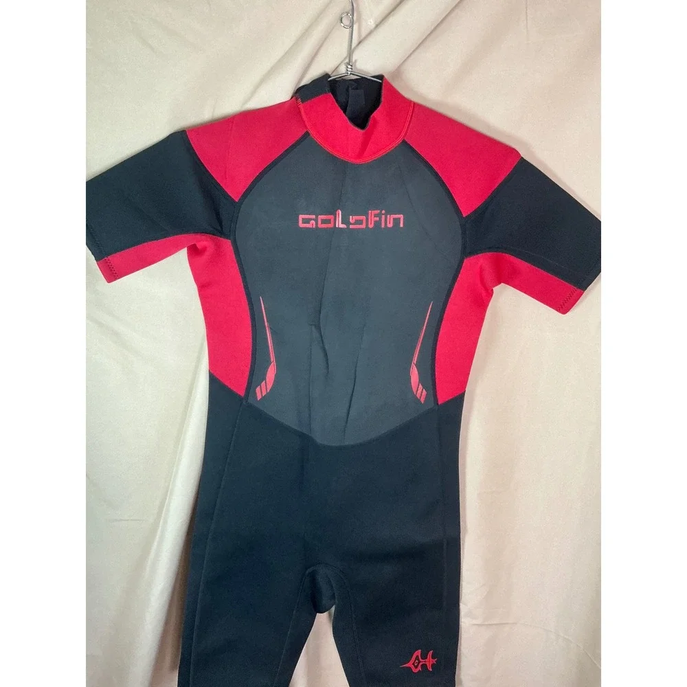 GoldFin Wetsuit Mens Small Black Red Excellent 3mm Shorty Back Zip Neoprene